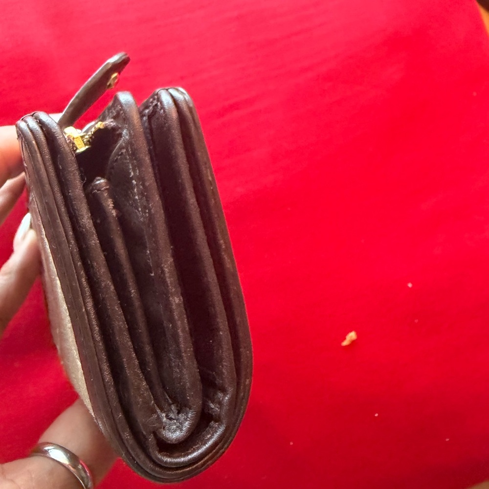 Coach Tan and Brown Signature Canvas Small Wallet with Gold Buckle - Picture 3 of 5